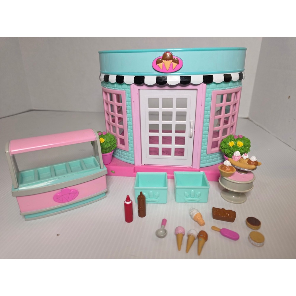 Li'l Woodzeez Ice Cream Shop Playset OS Pink Teal Fair 6451B INCOMPLETE